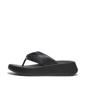 Women's FitFlop F-MODE Leather-Twist Flatform Toe-Post Sandals Black | 56HWIMOYQ